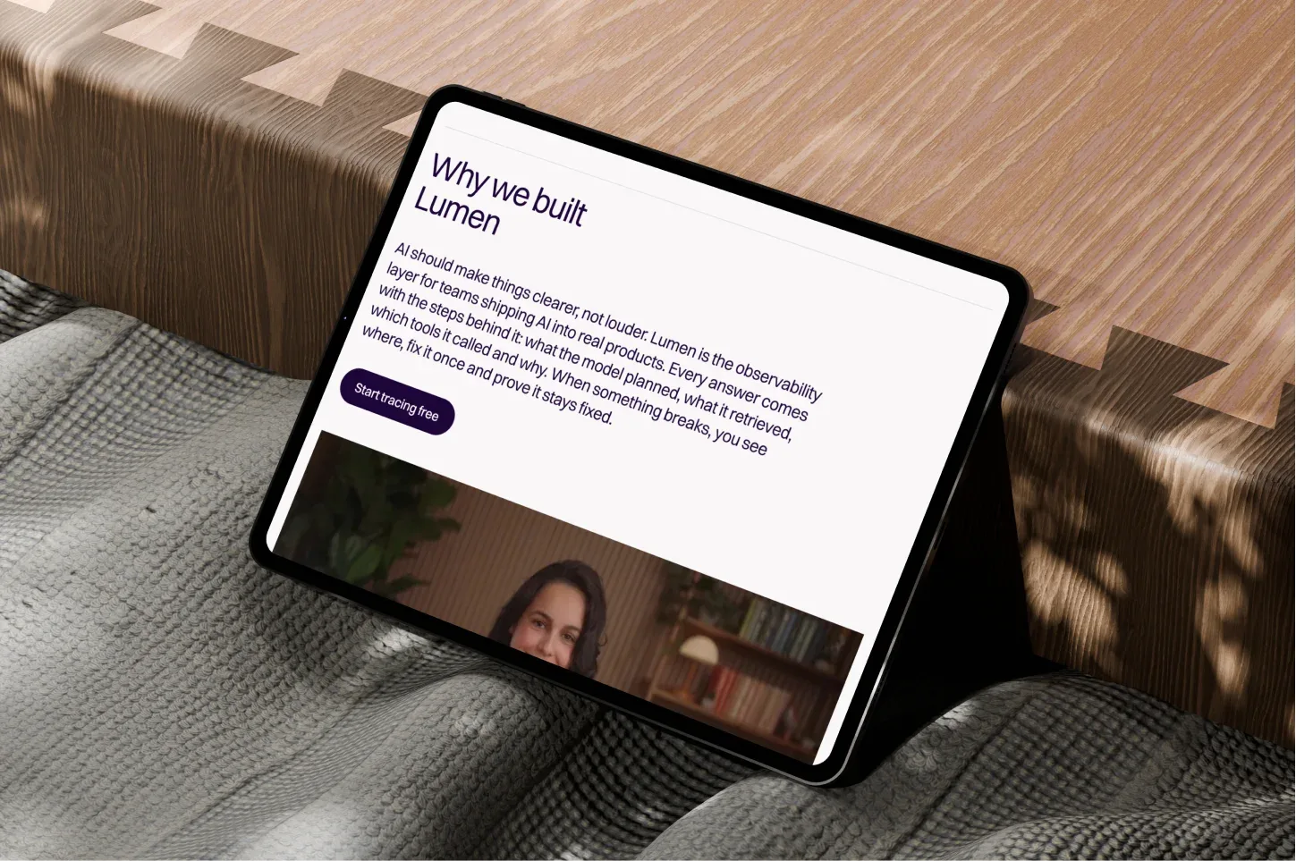 Lumen website on a tablet resting on a lap