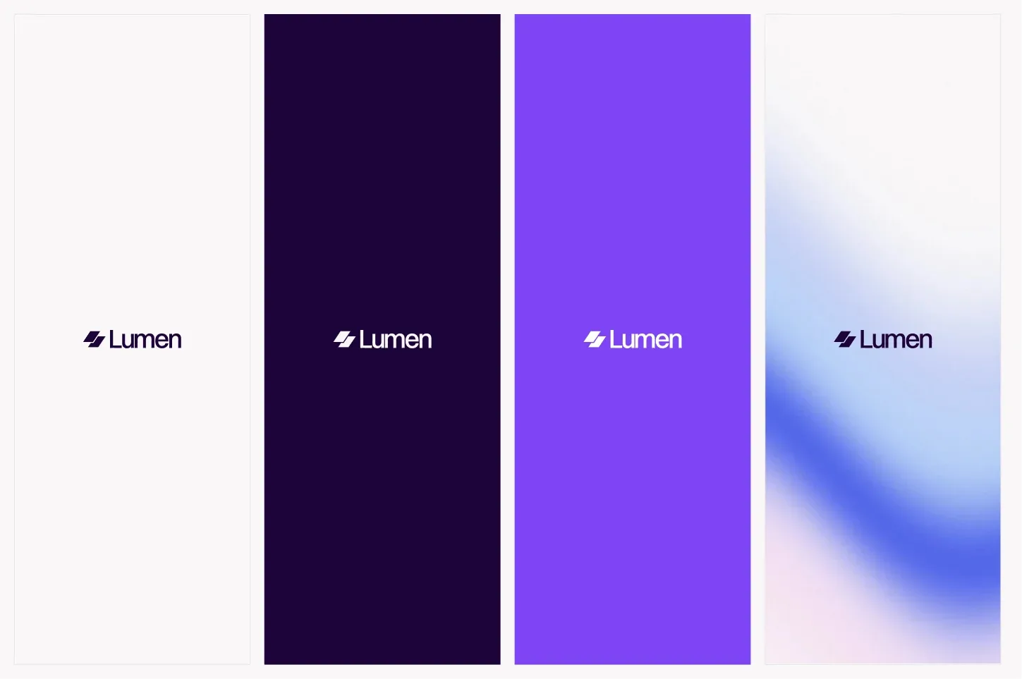 Lumen logo on dark purple, violet and gradient backgrounds
