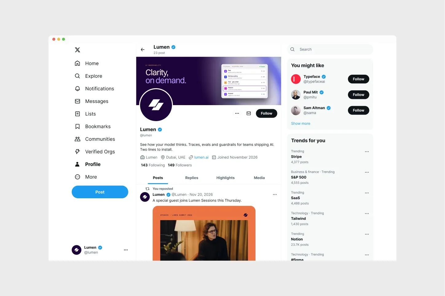 Lumen X profile preview
