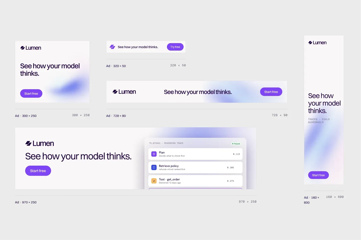 Lumen web ads in standard sizes