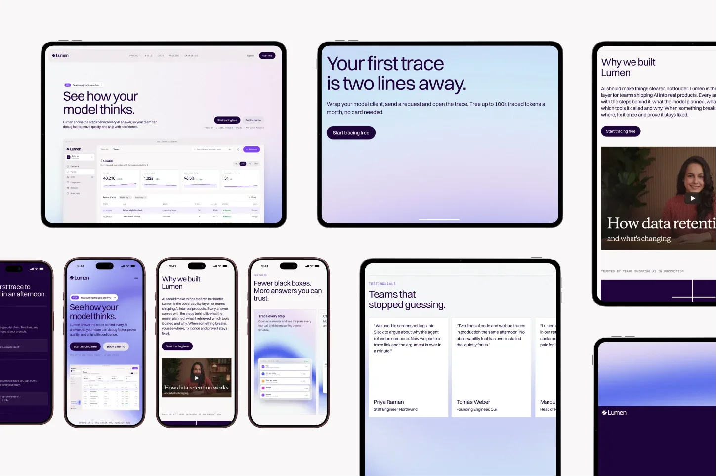 Lumen website overview across tablets and phones